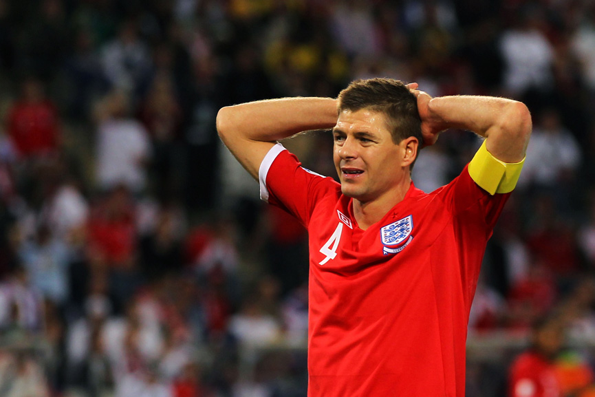 Steven Gerrard shows his disappointment as England lose 4-1 to Germany in the World Cup.